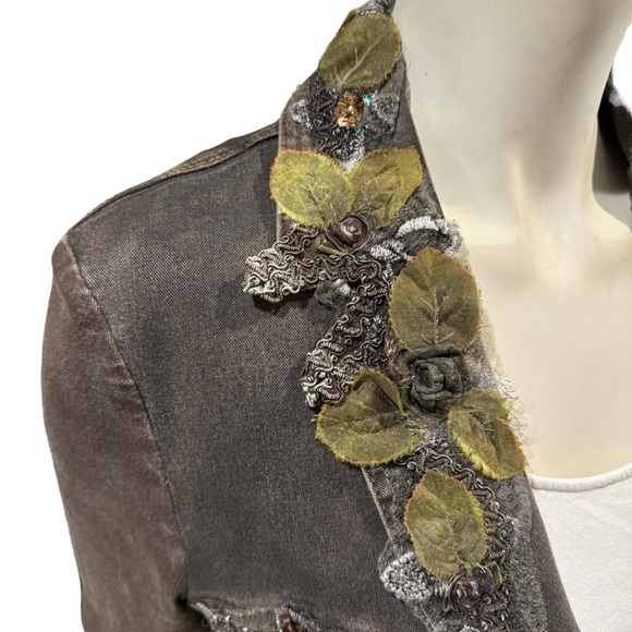 Vintage Lace and Sequin Embellished Denim Blazer Jacket - Picture 4 of 13